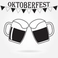 Octoberfest beer symbol. Two glasses or beer mugs isolated on white background. Cheers icon or sign. Vector illustration Royalty Free Stock Photo